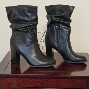 Style & Co - Sara Elegant Black Faux Leather Heeled Boots Size 8.5